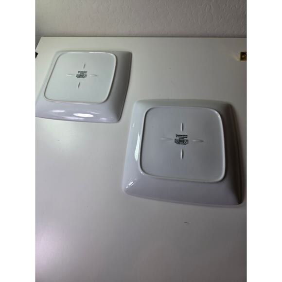 Set of 2 OVER AND BACK Central Park Black Gray Stripes Square 11" Dinner Plates - Picture 3 of 6